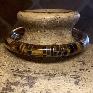 Sterling Silver and Tigers Eye Inlayed Bangle Bracelet Made in Mexico Vintage